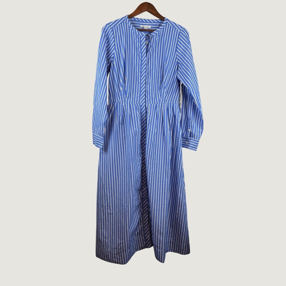 Free Assembly Maxi Shirt Dress Women L Blue White Stripe NWT Coastal  Preppy